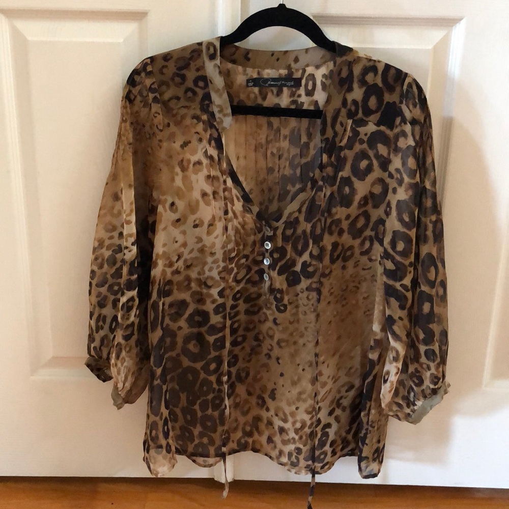 EUC. Patterson J Kincaid sheer leopard blouse.